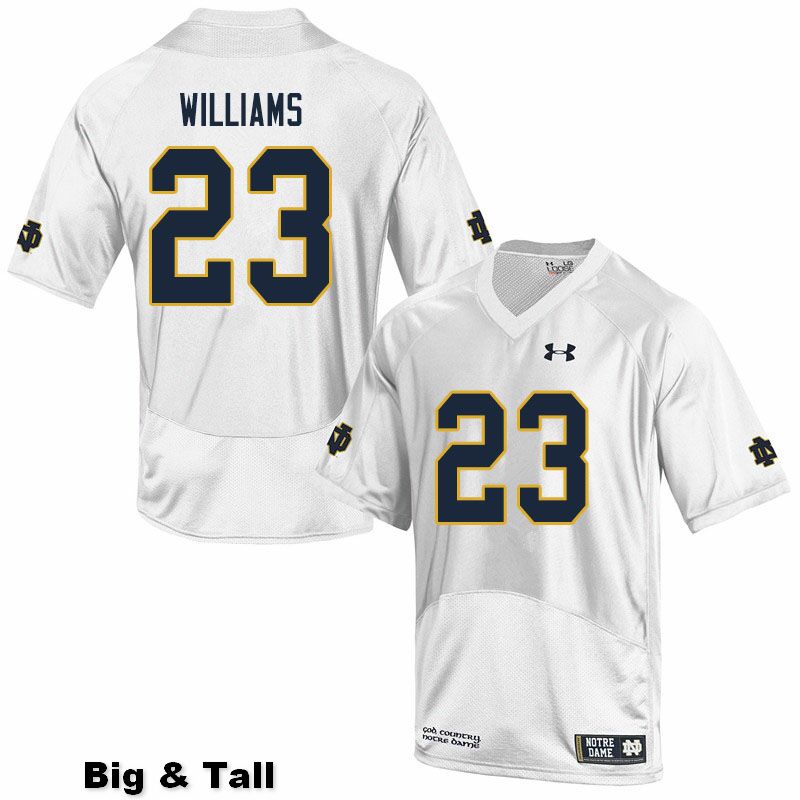 Men's NCAA Notre Dame Fighting Irish #23 Kyren Williams Stitched College Under Armour Authentic White Big & Tall Football Jersey YM10A04DM